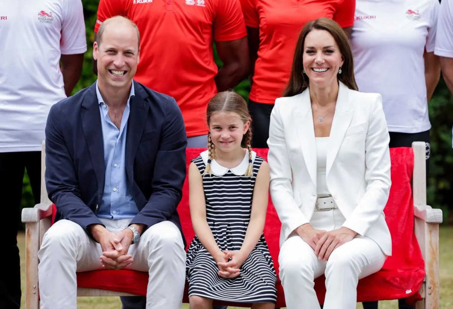 Britain's Prince William, Catherine, Duchess of Cambridge and Princess Charlotte of Cambridge pose for a group photograph during a visit to SportsAid House at the 2022 Commonwealth Games in Birmingham, England, Britain August 2, 2022. Chris Jackson/Pool via REUTERS/Files