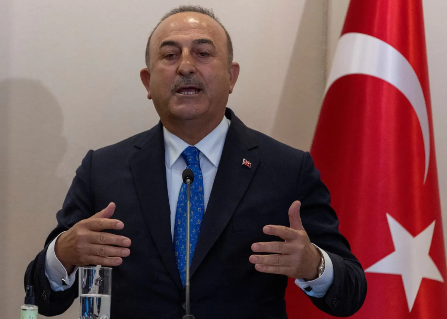 Turkish Foreign Minister Mevlut Cavusoglu attends a news conference with German Foreign Minister Annalena Baerbock (not seen) in Istanbul, Türkiye, July 29, 2022. REUTERS/Umit Bektas

