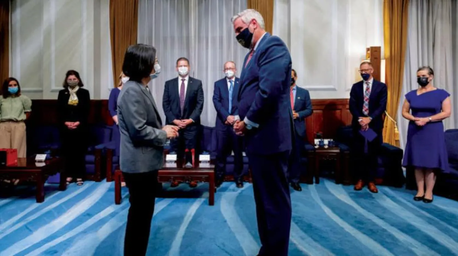 Taiwan President and Indiana’s Republican Governor Eric Holcomb. (Reuters) 