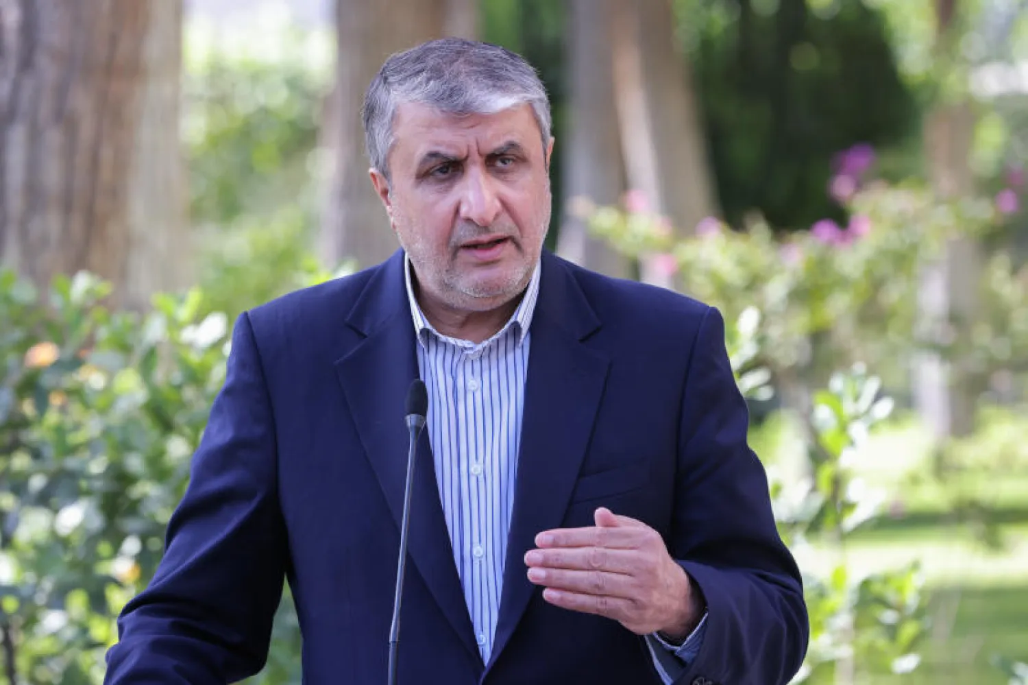 صورة نشرها موقع الرئاسة الإيرانية لإسلامي أثناء حديثه للصحافيين على هامش اجتماع الحكومة اليوم