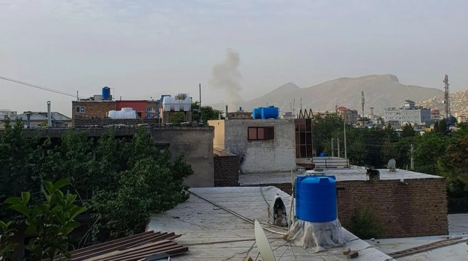 In this photograph taken on July 31, 2022, smoke rises from a house following a US drone strike in the Sherpur area of Kabul. (AFP)
