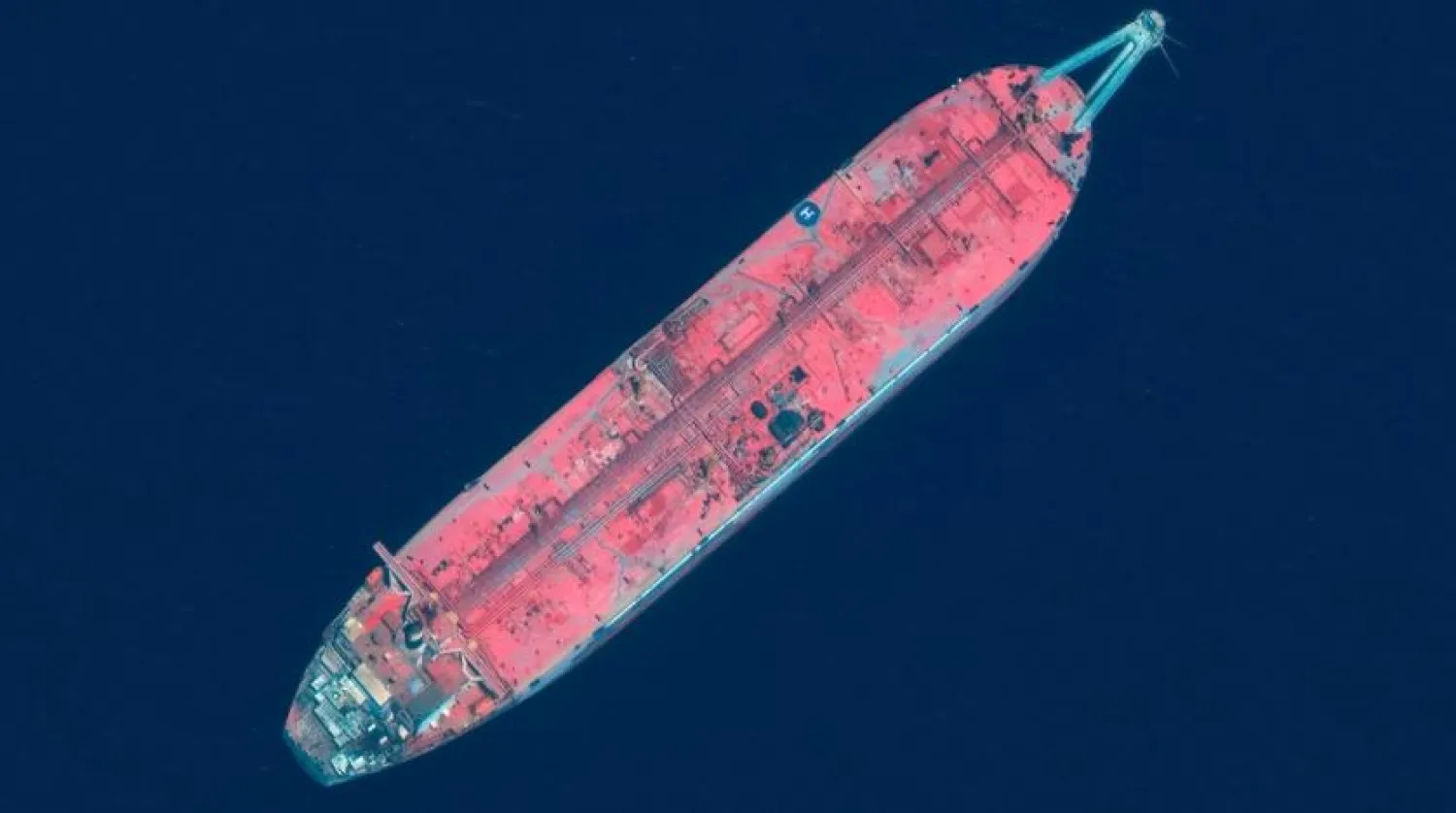 This satellite image provided by Manar Technologies taken June 17, 2020, shows the FSO Safer tanker moored off Ras Issa port, in Yemen. (AP)
