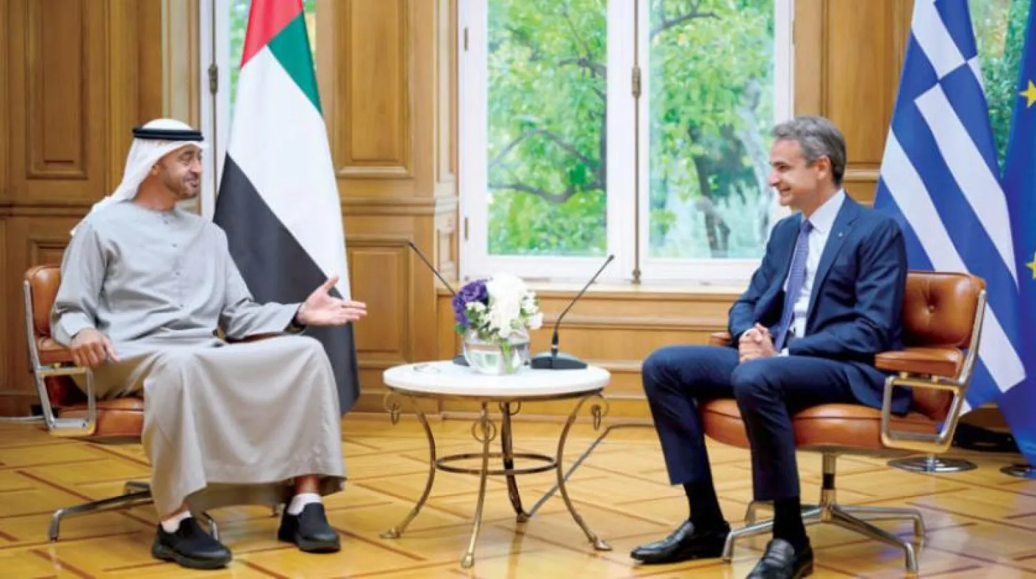  BAE Devlet Başkanı Muhammed bin Zayed ve Yunanistan Başbakanı Kiryakos Miçotakis dün bir araya geldi. (WAM)