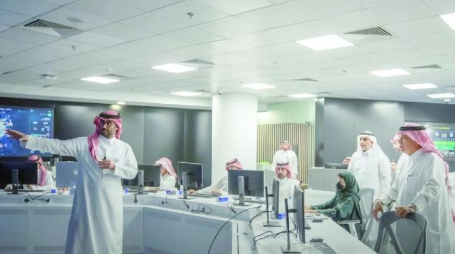 The operations center at the headquarters of the Saudi Authority for Data and Artificial Intelligence (Asharq Al-Awsat)
