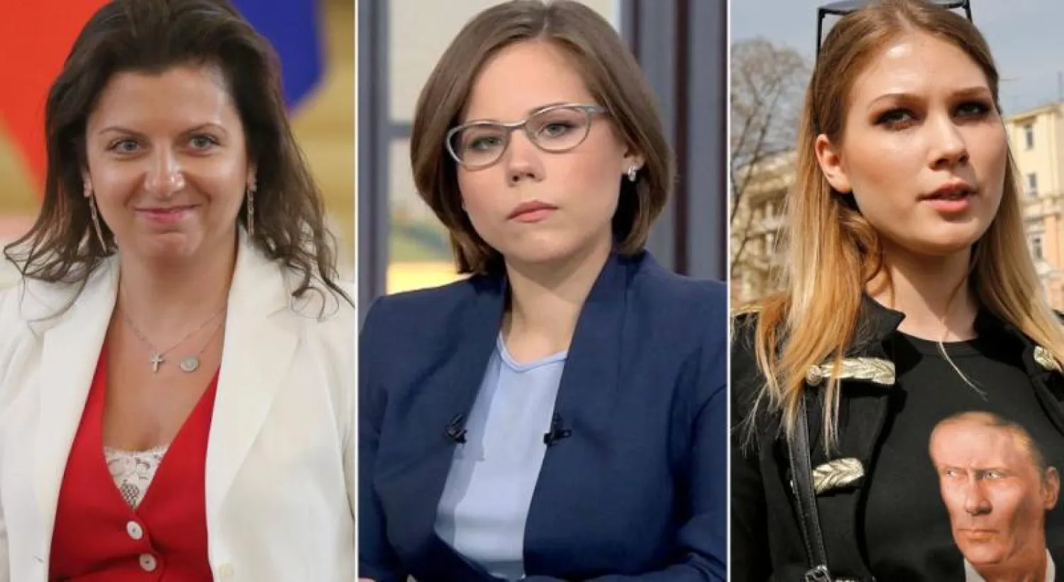 داريا دوغينا (في الوسط) وماريا كاتاسونوفا (يمين) ومارغريتا سيمونيان (يسار) (سي إن إن)