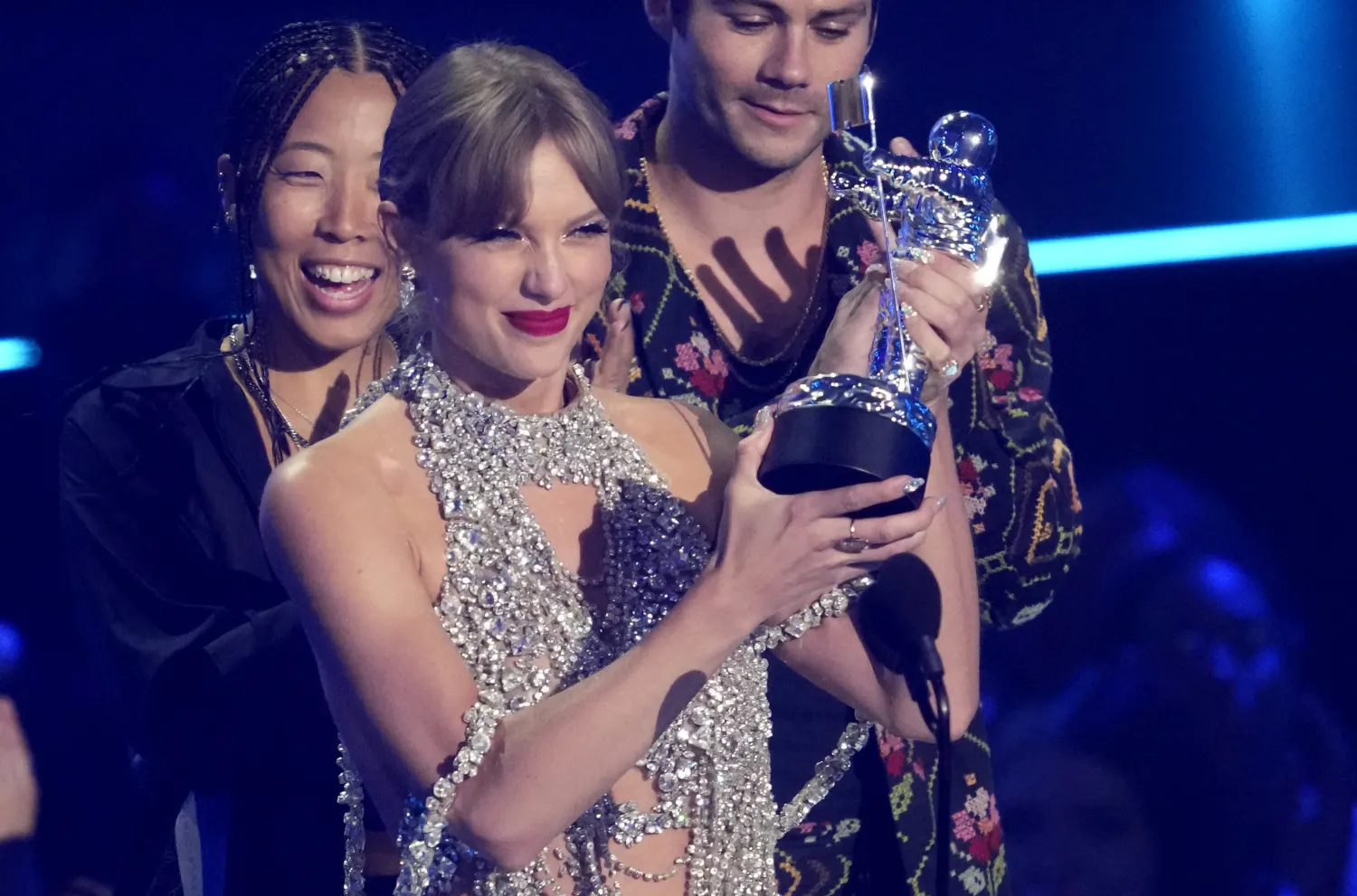 Taylor Swift accepts the award for best longform video for "All Too Well (10 Minute Version) (Taylor's Version)" at the MTV Video Music Awards at the Prudential Center on Aug. 28, in Newark, N.J.EVAN AGOSTINI/CHARLES SYKES/INVISION/AP
