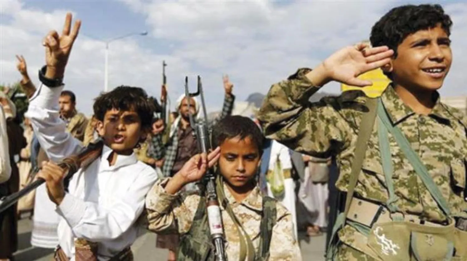 A photo circulated on social media shows Yemeni children recruited by the Houthis militias.