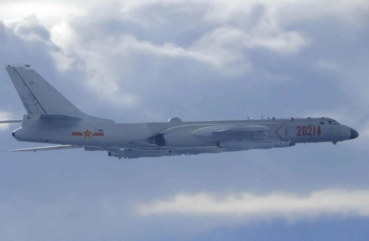 In this photo released by the Taiwan Ministry of National Defense, a Chinese People's Liberation Army H-6 bomber is seen flying near the Taiwan air defense identification zone, ADIZ, near Taiwan on Friday, Sept. 18, 2020. (Taiwan Ministry of National Defense via AP)
