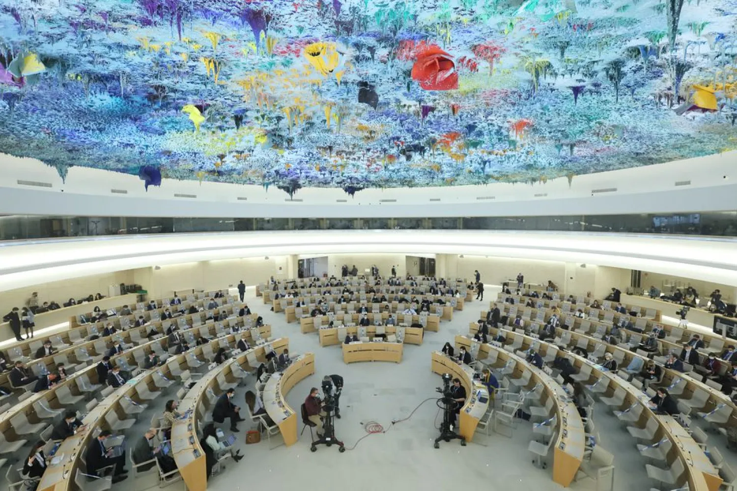 An overview of the special session on the situation in Ukraine of the Human Rights Council at the United Nations in Geneva, Switzerland, March 4, 2022. REUTERS/Denis Balibouse




