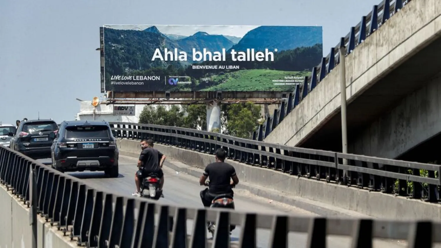 A billboard welcoming tourists is seen along the airport road in Beirut on June 22, 2022. ANWAR AMRO/AFP via Getty Images

 