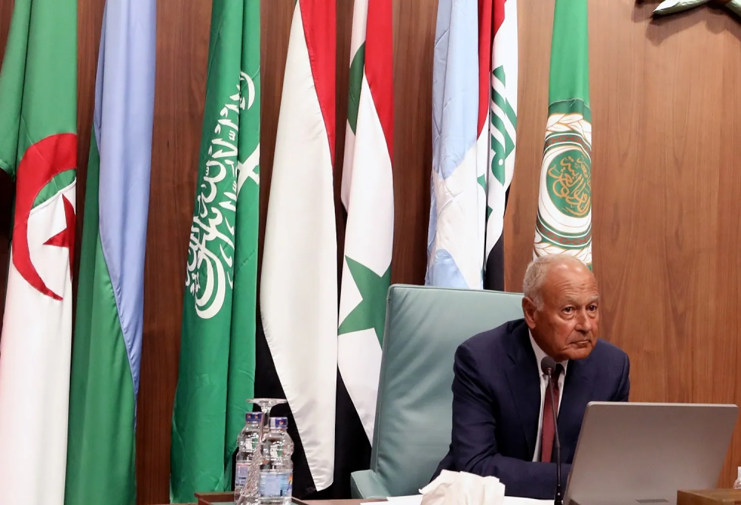 Secretary-General of the Arab League Ahmed Aboul Gheit attends the 158th ordinary session of the Arab League Council at the Arab League headquarters in Cairo, Egypt, 06 September 2022. (EPA)