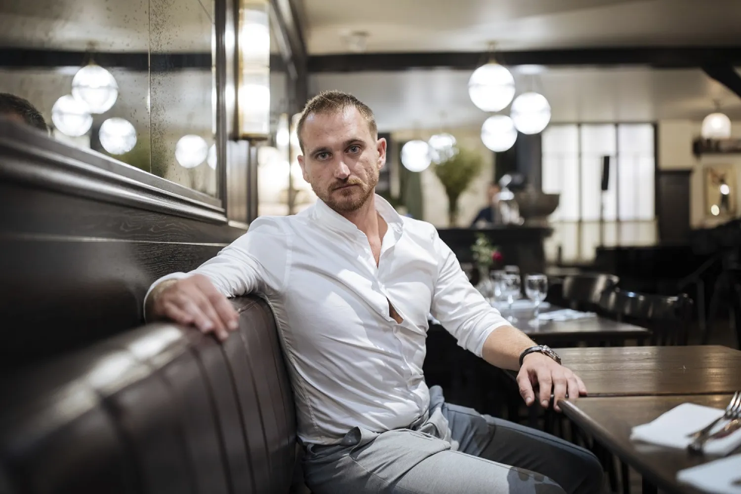 Russian paratrooper Pavel Filatiev poses during an interview in Paris on Tuesday, Sept. 6, 2022. (AP)