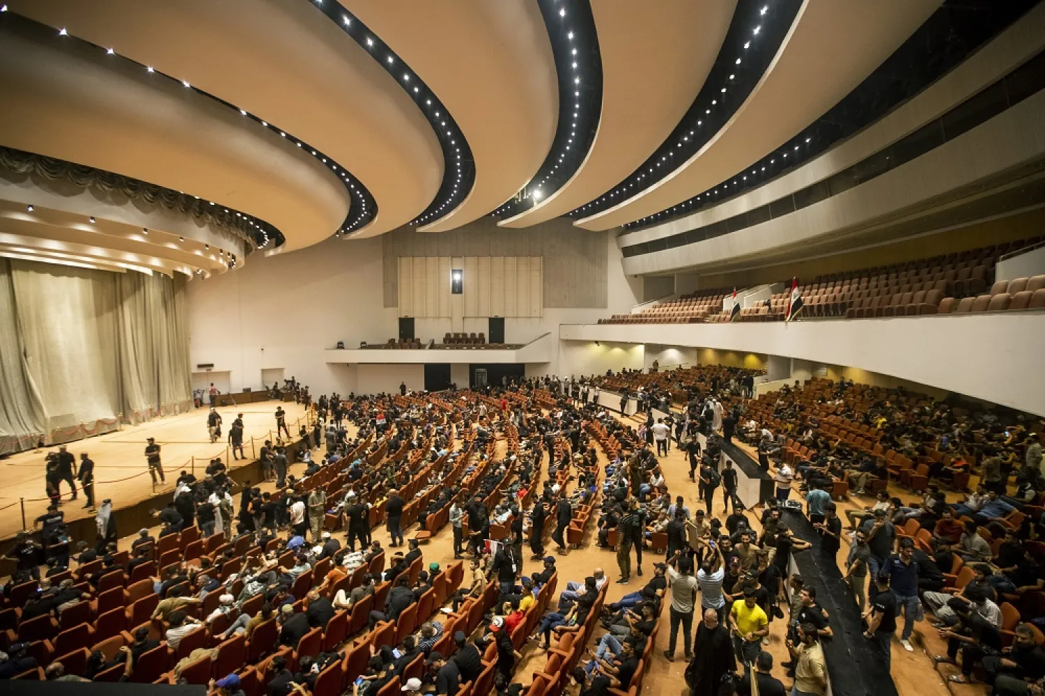 Followers of Shiite cleric Moqtada Sadr fill the parliament building during a sit-in protest, in Baghdad, Iraq, Aug. 4, 2022. (AP)