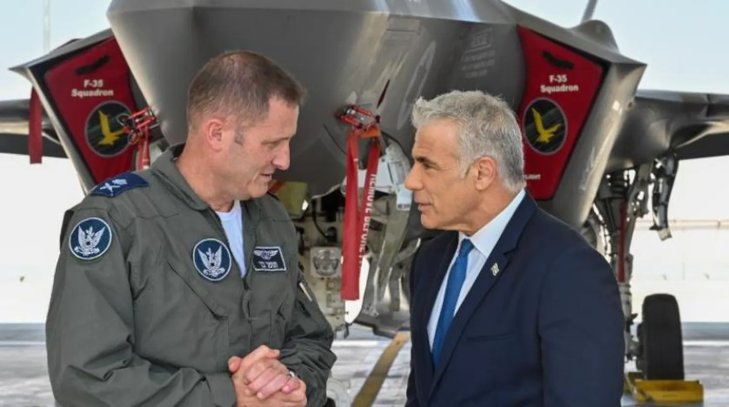 Israeli Prime Minister Yair Lapid at Nevatim airbase in southern Israel (Israeli government handout)