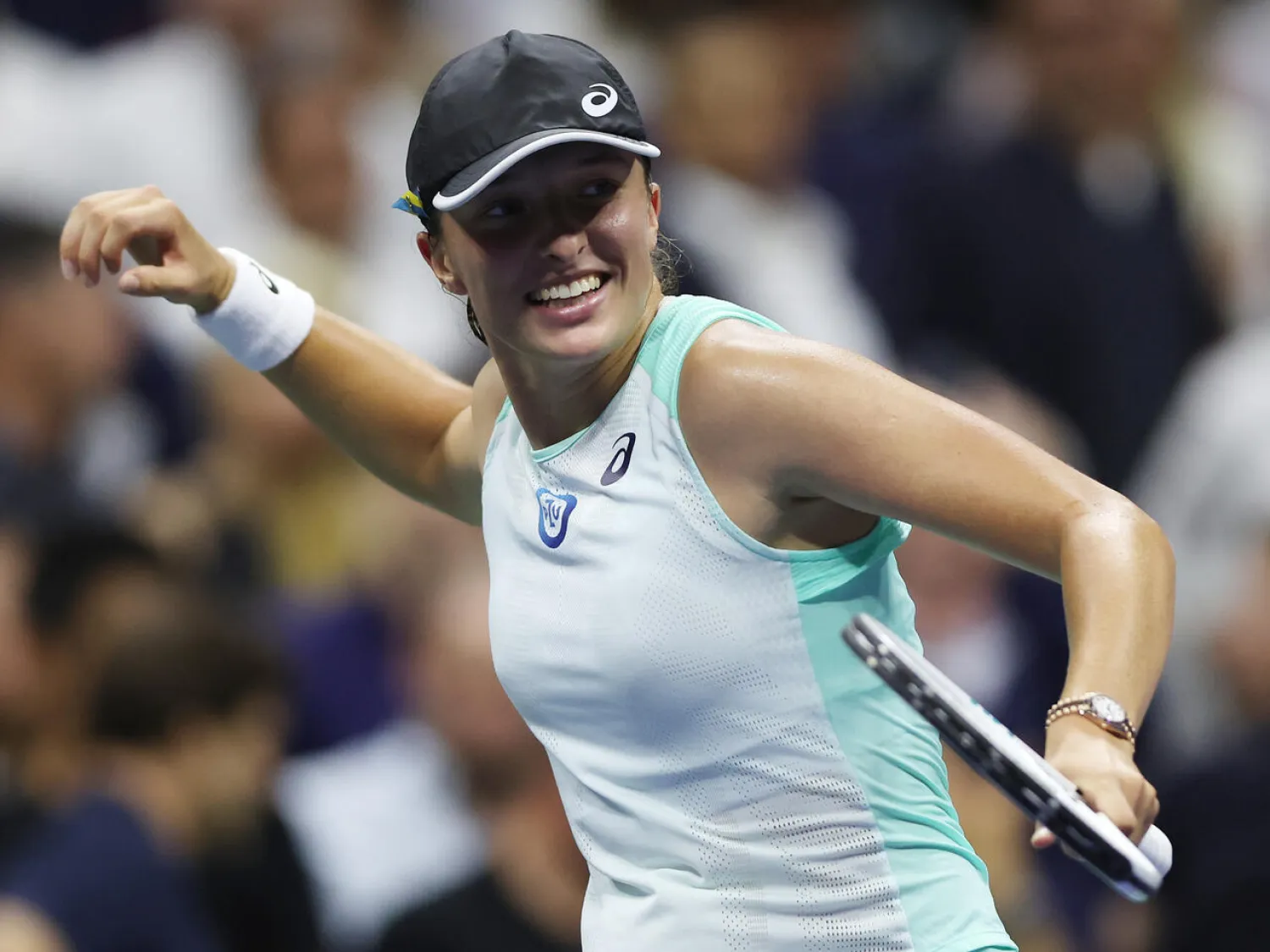 Victory: Iga Swiatek celebrates defeating Jessica Pegula MATTHEW STOCKMAN GETTY IMAGES NORTH AMERICA/AFP
