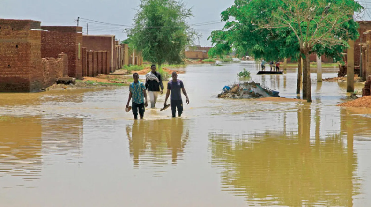 جانب من آثار الفيضانات في ولاية نهر النيل شمال السودان (أ.ف.ب)