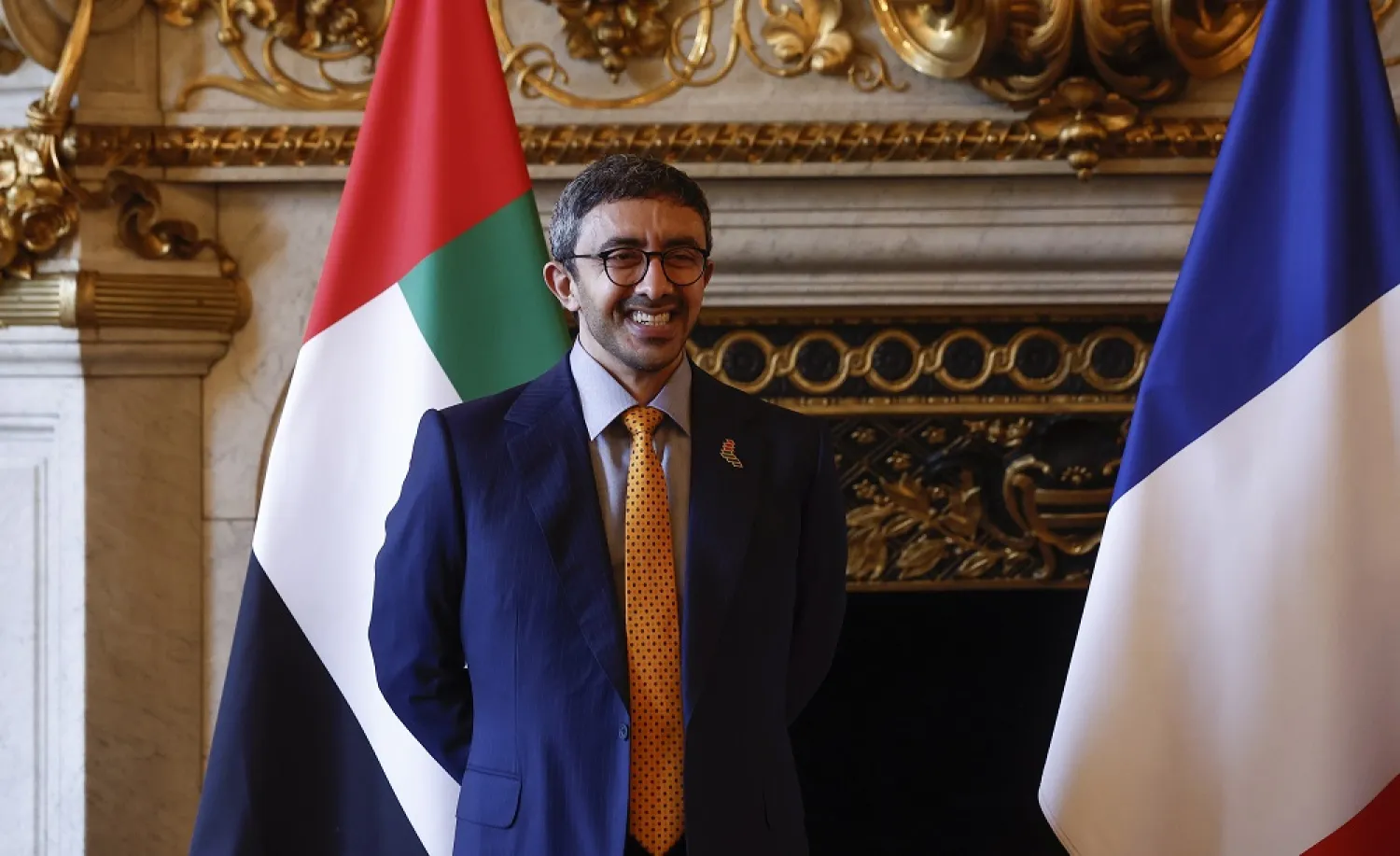 nited Arab Emirates Minister of Foreign Affairs and International Cooperation Sheikh Abdullah bin Zayed Al Nahyan participates in a signature ceremony with French Foreign Minister Catherine Colonna (not pictured) as part of a state visit in Paris, France, 18 July 2022. (EPA)