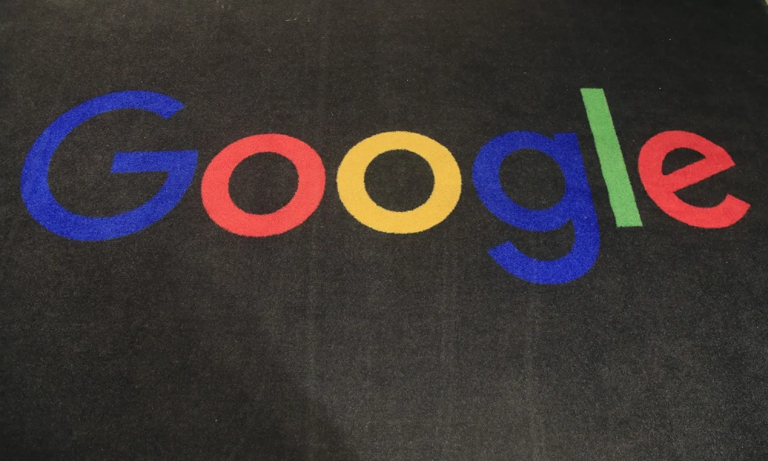 The logo of Google is displayed on a carpet at the entrance hall of Google France in Paris, on Nov. 18, 2019. (AP)