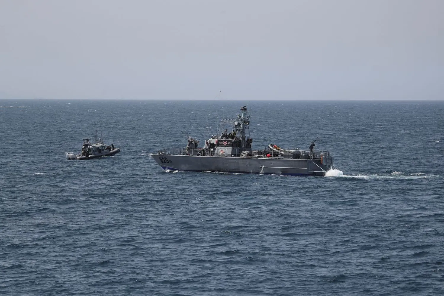 Israeli navy boats are seen in the Mediterranean Sea as seen from Rosh Hanikra, close to the Lebanese border, northern Israel May 4, 2021. REUTERS/Ammar Awad/File Photo

