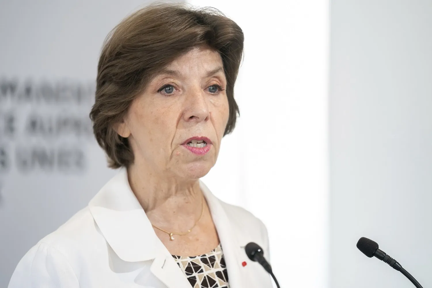 French Foreign Minister Catherine Colonna speaks at a press conference at the French Mission, Monday, Sept. 19, 2022, in New York. (AP)