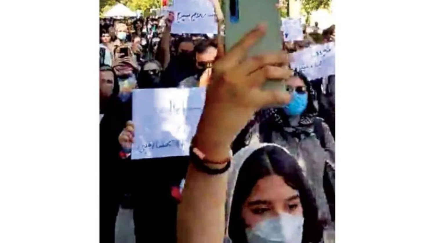 A screengrab taken from social media shows the protests in Iran on Sunday.