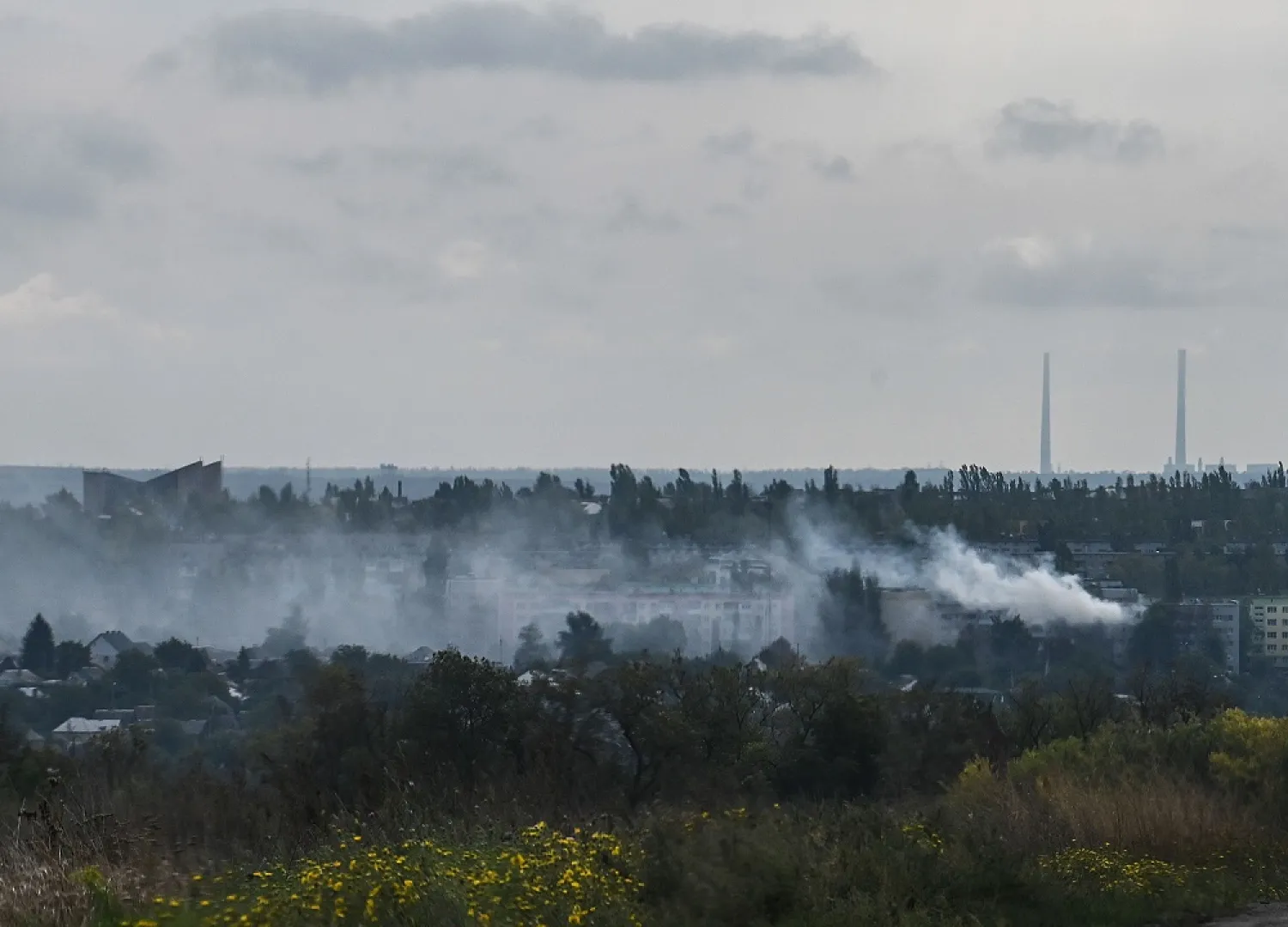 This photograph taken on September 15, 2022 shows smoke raises up from Bakhmut, Donetsk region, amid the Russian invasion of Ukraine. (AFP)