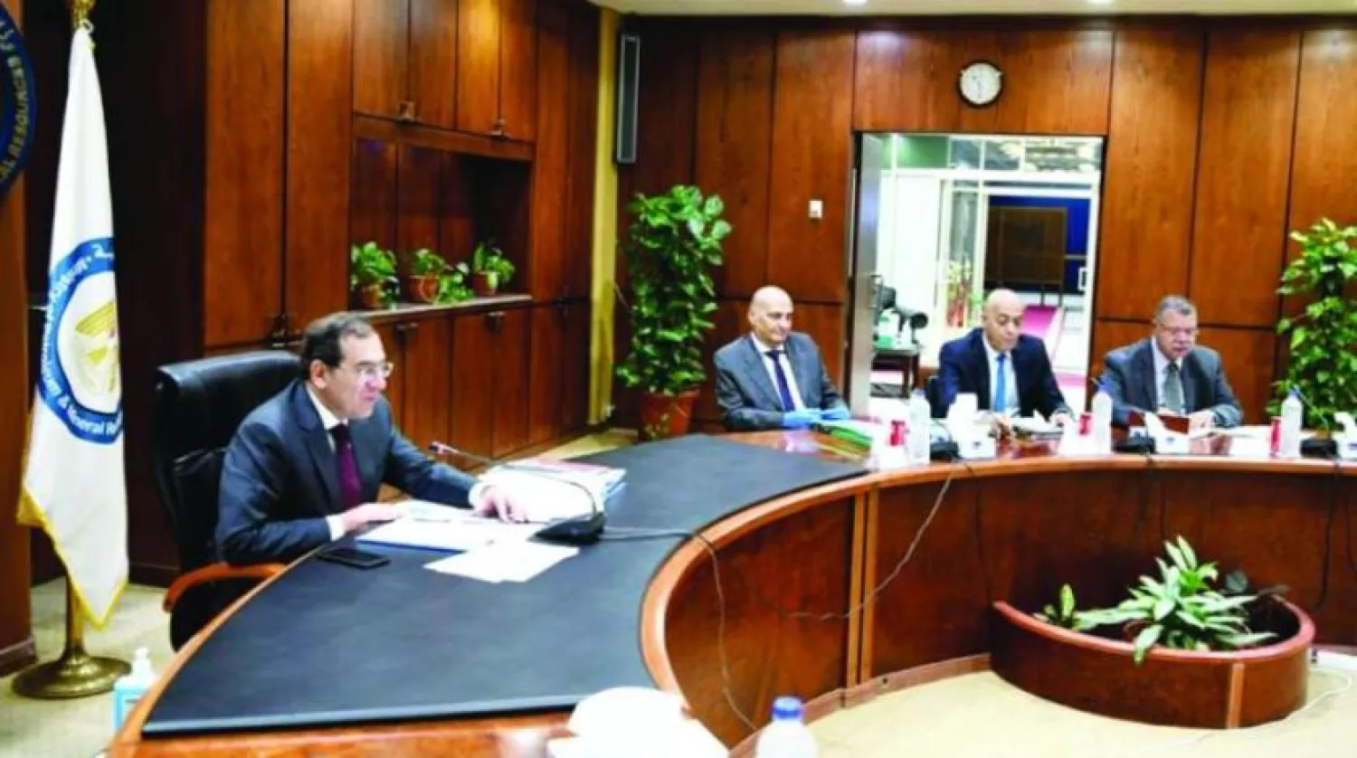 Petroleum Minister Tarek el-Molla speaking at the general assemblies of public sector oil companies (Asharq Al-Awsat)