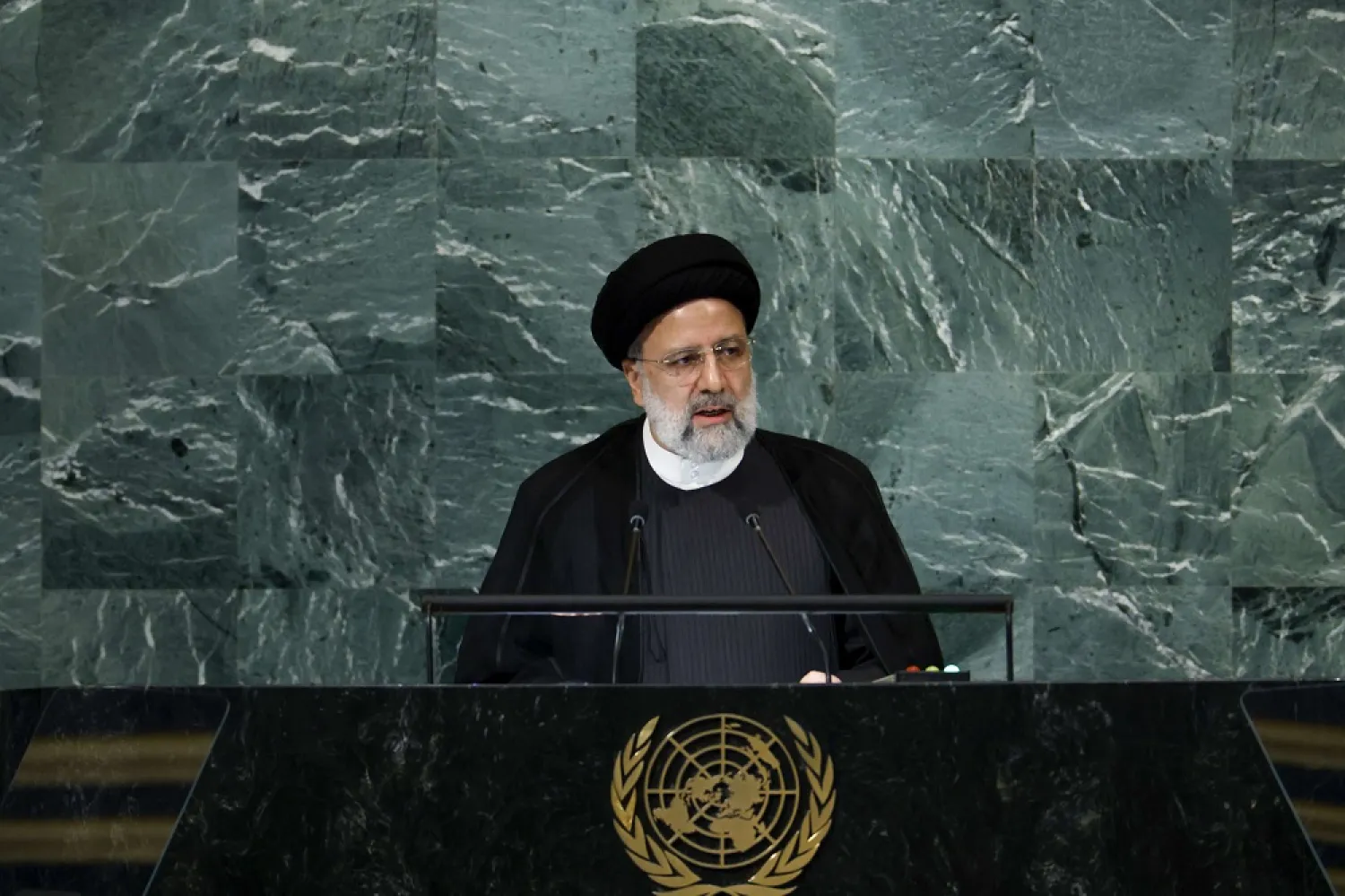 Iranian President Ebrahim Raisi delivers remarks at the 77th session of the United Nations General Assembly at the UN headquarters on September 21, 2022 in New York City. (Getty Images/AFP)