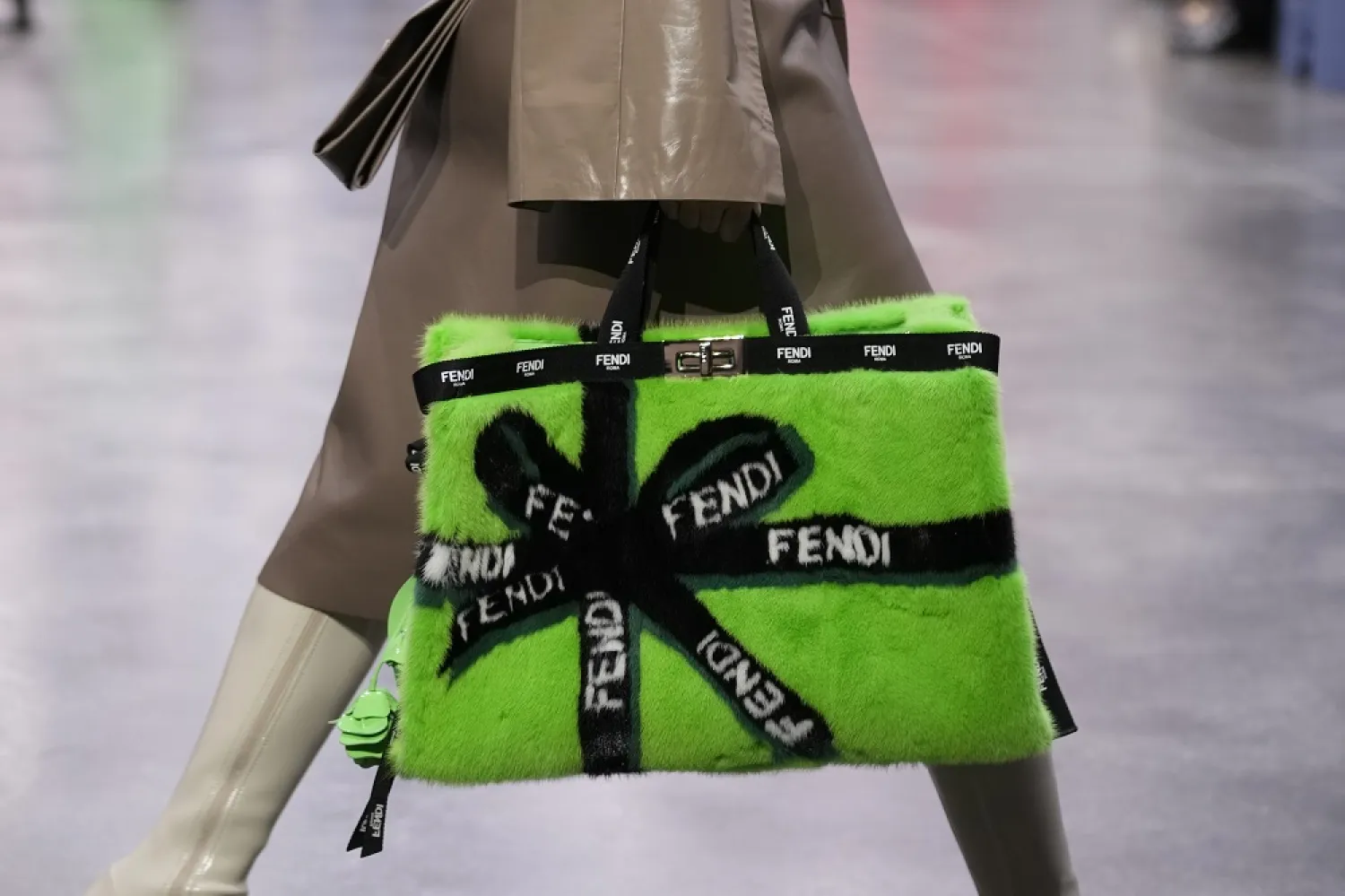 A model wears a creation as part of the Fendi women's Spring Summer 2023 collection presented in Milan, Italy, Wednesday, Sept. 21, 2022. (AP)
