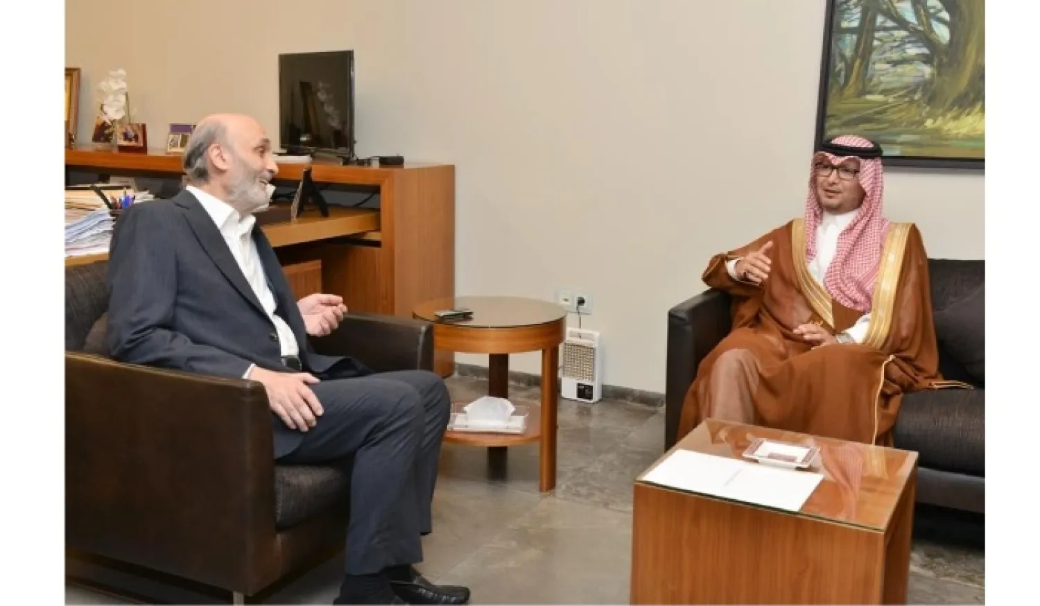 Geagea meets with Ambassador Bukhari in Maarab on Tuesday. (NNA)