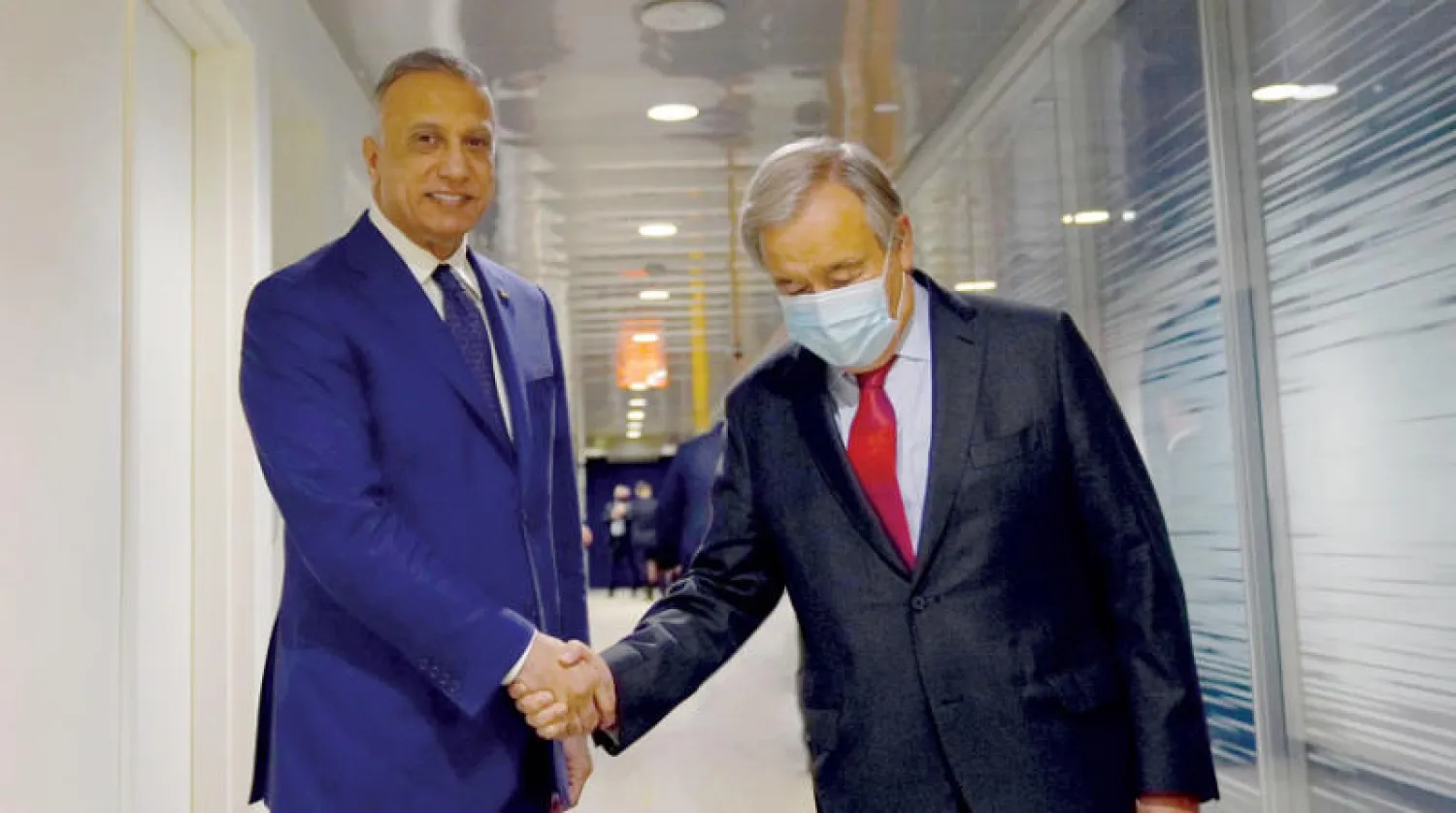 غوتيريش والكاظمي خلال لقائهما في نيويورك الخميس (مكتب رئيس الوزراء العراقي)