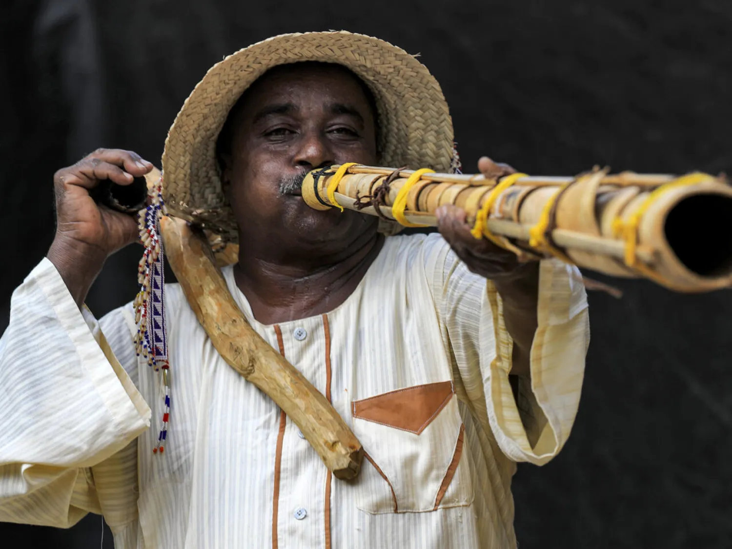 Locals have crafted a traditional horn-like instrument used for generations to usher in the harvest season ASHRAF SHAZLY AFP
