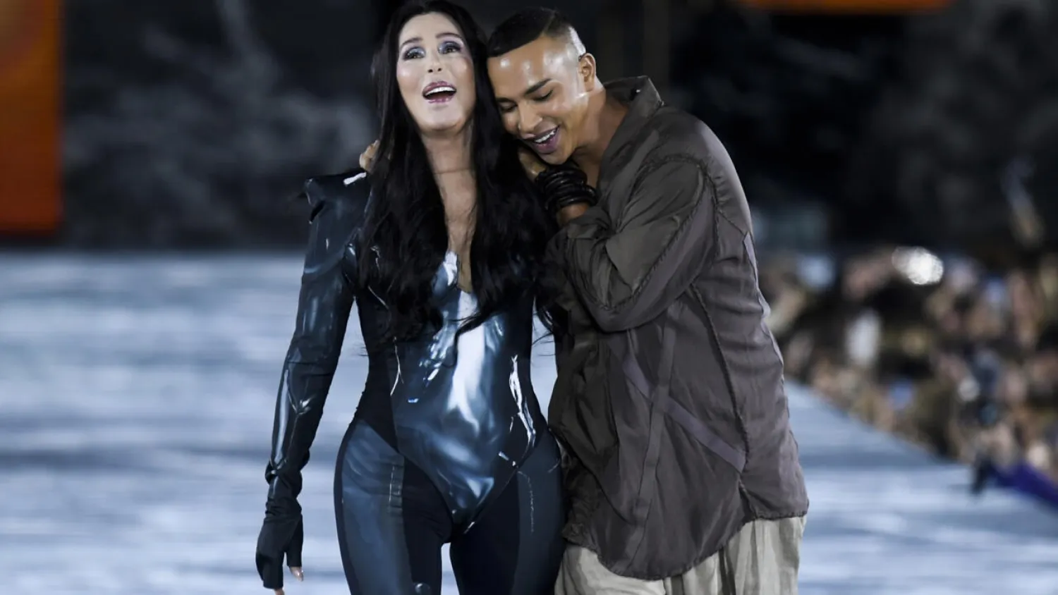 US singer Cher joined French designer Olivier Rousteing on the catwalk as her hit Strong Enough played JULIEN DE ROSA AFP
