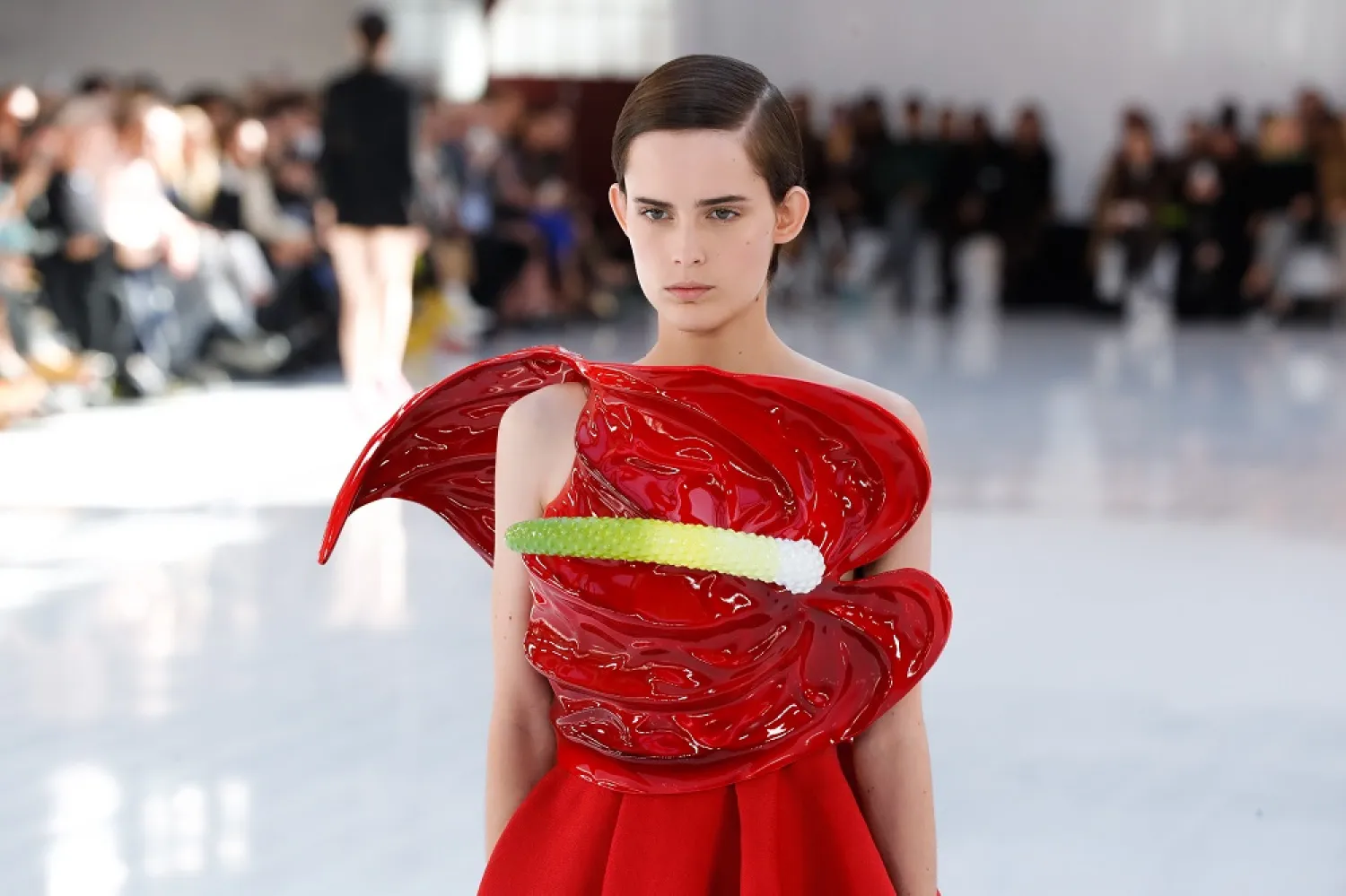 A model presents a creation from the Women's wear Ready-to-Wear Spring/Summer 2023 collection by Loewe during a presentation at the Paris Fashion Week (PFW), in Paris, 30 September 2022. (EPA)
