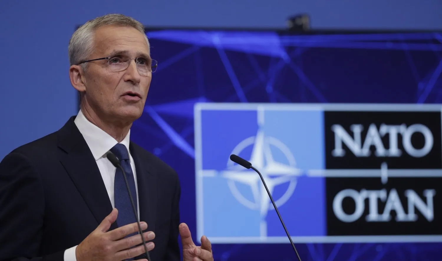 NATO Secretary General Jens Stoltenberg speaks during a press conference on Russia's annexation of four areas of Ukraine at the alliance's headquarters in Brussels, Belgium, 30 September 2022. (EPA)