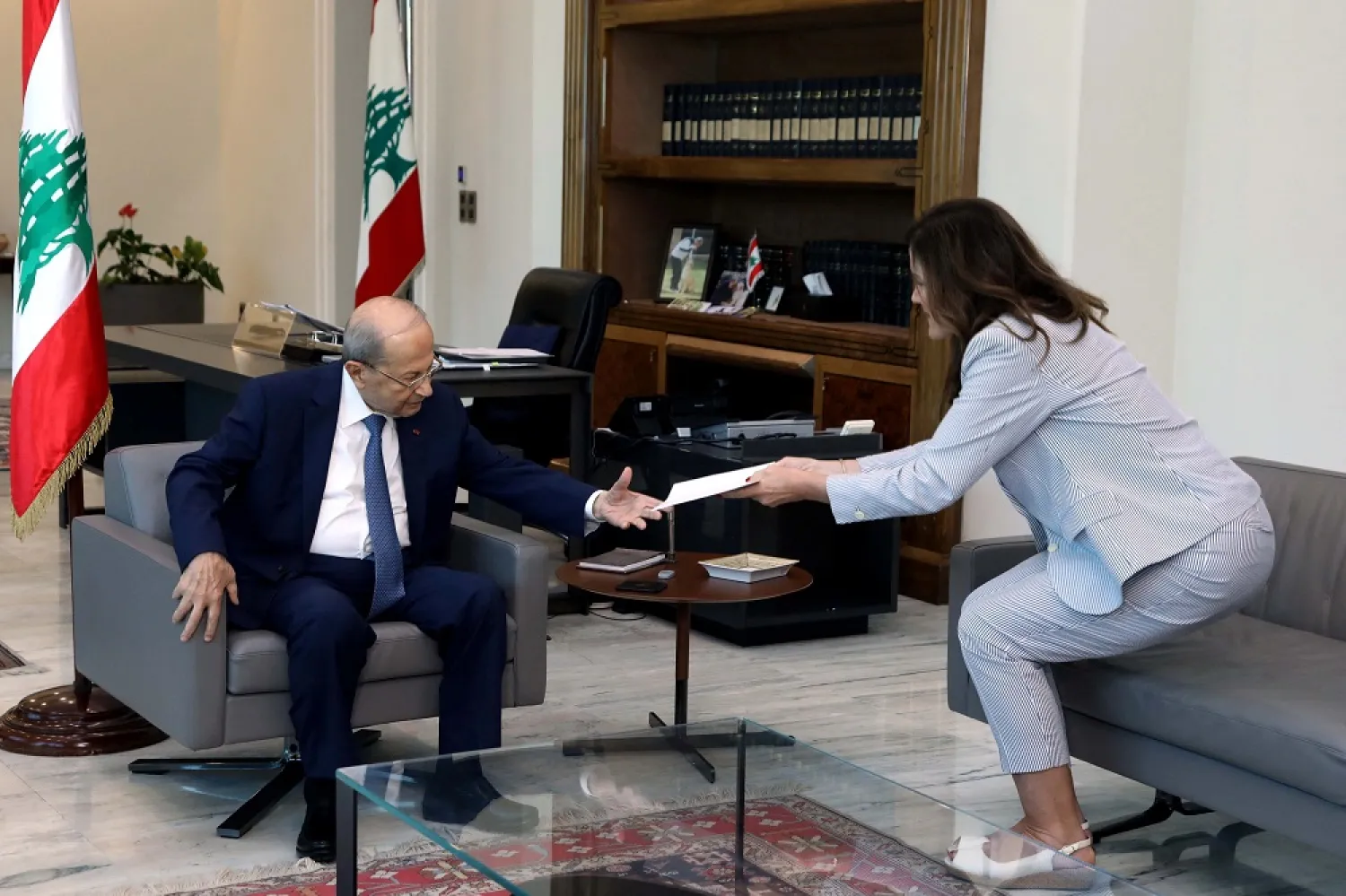 Lebanese President Michel Aoun meets with US Ambassador to Lebanon Dorothy Shea at the presidential palace in Baabda, Lebanon October 1, 2022. (Dalati & Nohra)