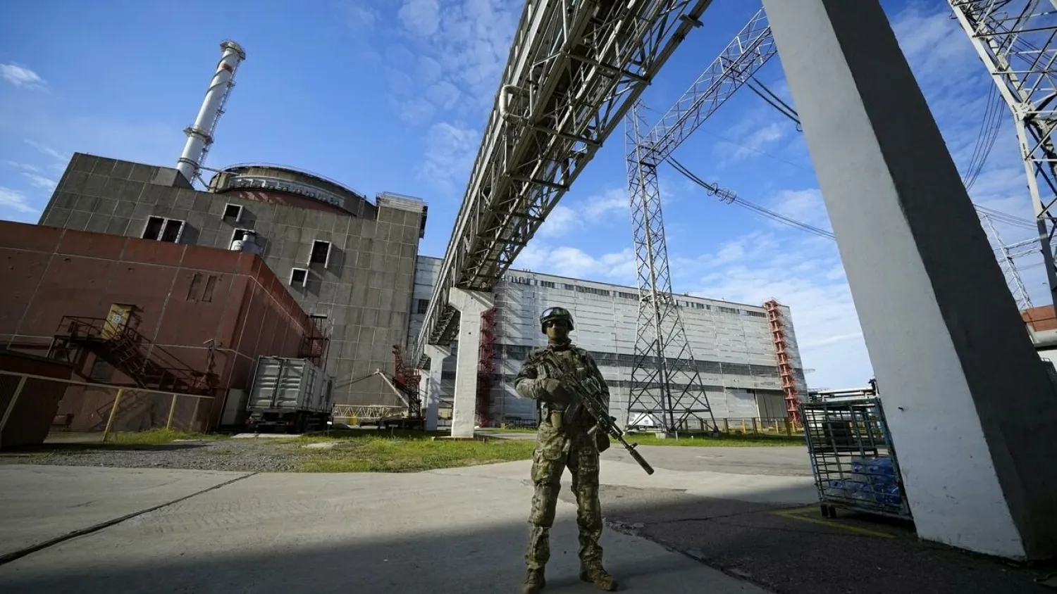 A Russian serviceman guards an area of the Zaporizhzhia nuclear power station in southeastern Ukraine on May 1, 2022. AP file photo
