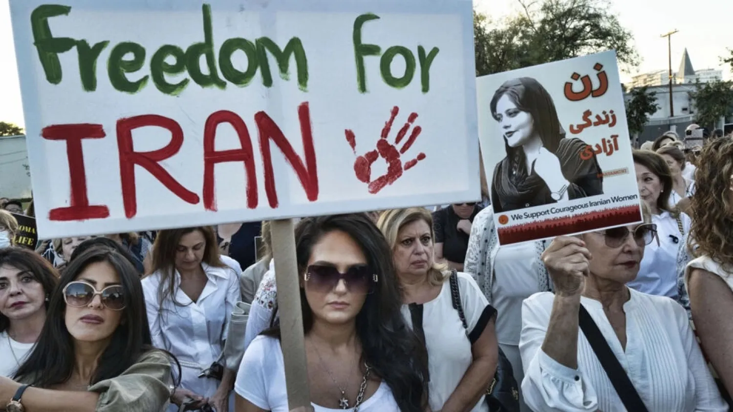 Iranians in West Hollywood, California, demonstrate in solidarity with their protesting countrywomen. (AP) 
