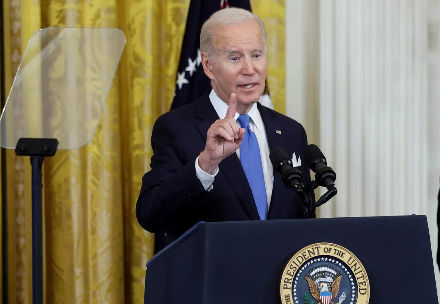 US President Joe Biden speaks during a reception in the East Room at the White House in Washington, US, September 30, 2022. REUTERS/Jonathan Ernst