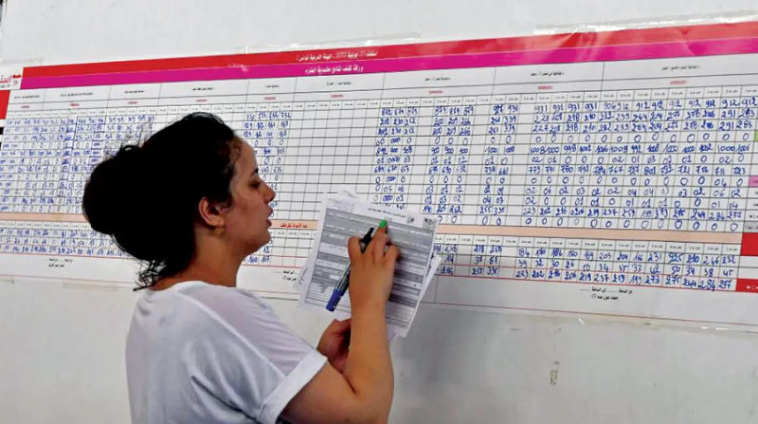 موظفة بهيئة الانتخابات خلال الاستفتاء على الدستور التونسي الجديد الصيف الماضي (رويترز)
