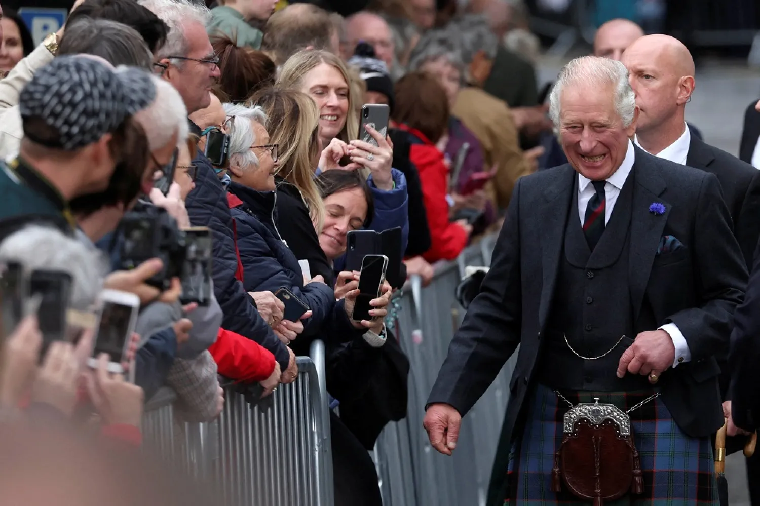 Britain's King Charles greets people at an official ceremony to mark Dunfermline as a city, in Dunfermline, Scotland, Britain, October 3, 2022. (Reuters)