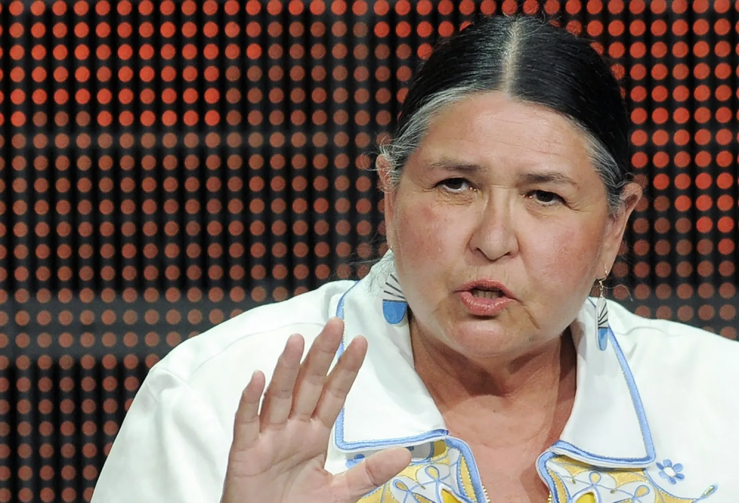 Activist and actress Sacheen Littlefeather takes part in a panel discussion on the PBS special "Reel Injun" at the PBS Television Critics Association summer press tour in Beverly Hills, Calif., Thursday, Aug. 5, 2010. (AP)