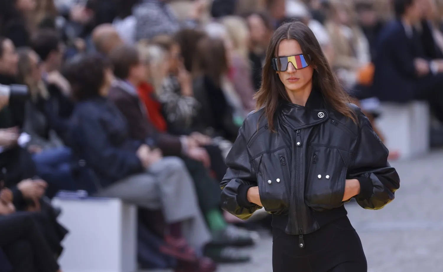 A model wears a creation for the Stella McCartney ready-to-wear Spring/Summer 2023 fashion collection presented Monday, Oct. 3, 2022 in Paris. (AP)