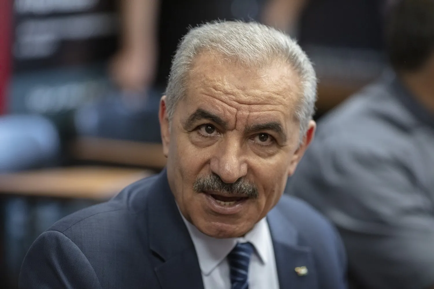 18 August 2022, Palestinian Territories, Ramallah: Palestinian Prime Minister Mohammad Shtayyeh gives a press statement at al-Haq Human Rights Organization, which was raided and shut down by Israeli Military forces earlier in the day. (dpa)
