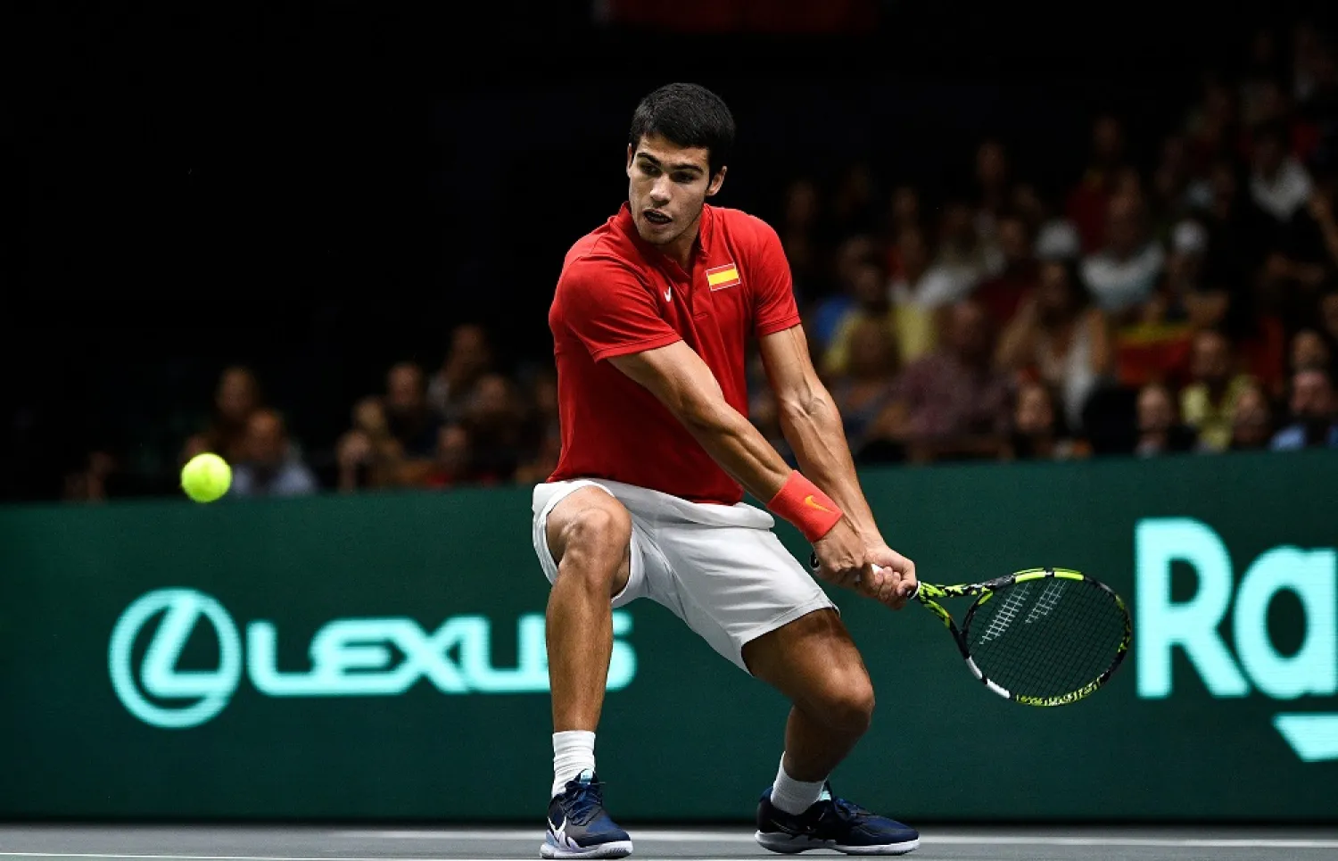Davis Cup - Group B - Spain v Republic of Korea - Pavello Municipal Font de Sant Lluis, Valencia, Spain - September 18, 2022 Spain's Carlos Alcaraz in action during his match against Republic of Korea's Kwon Soon-woo. (Reuters)