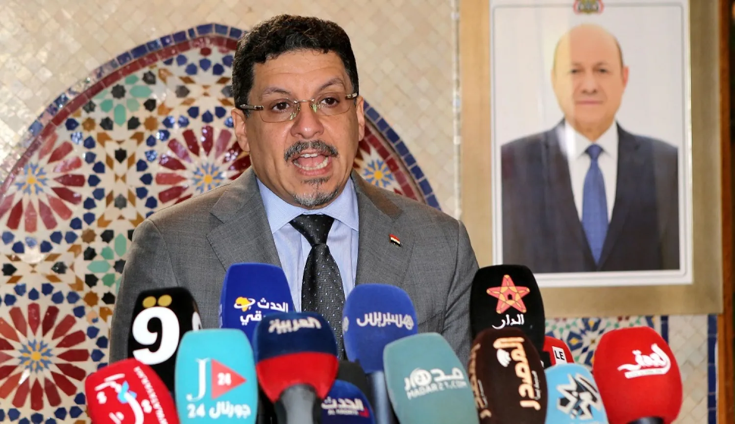 Yemen's Minister of Foreign Affairs Ahmed Awad bin Mubarak, gives a press conference in the Moroccan capital Rabat, on October 5, 2022. (AFP)