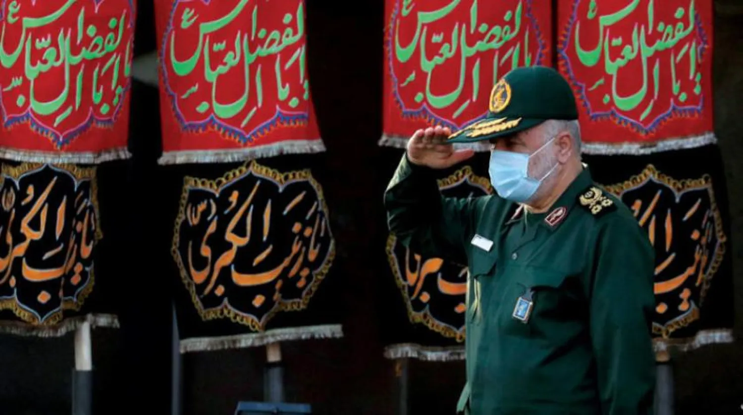 Revolutionary Guards Commander Hossein Salami during a ceremony in Tehran to pay tribute to 5 Iranian soldiers who were killed in Syria last August 4 (AFP)