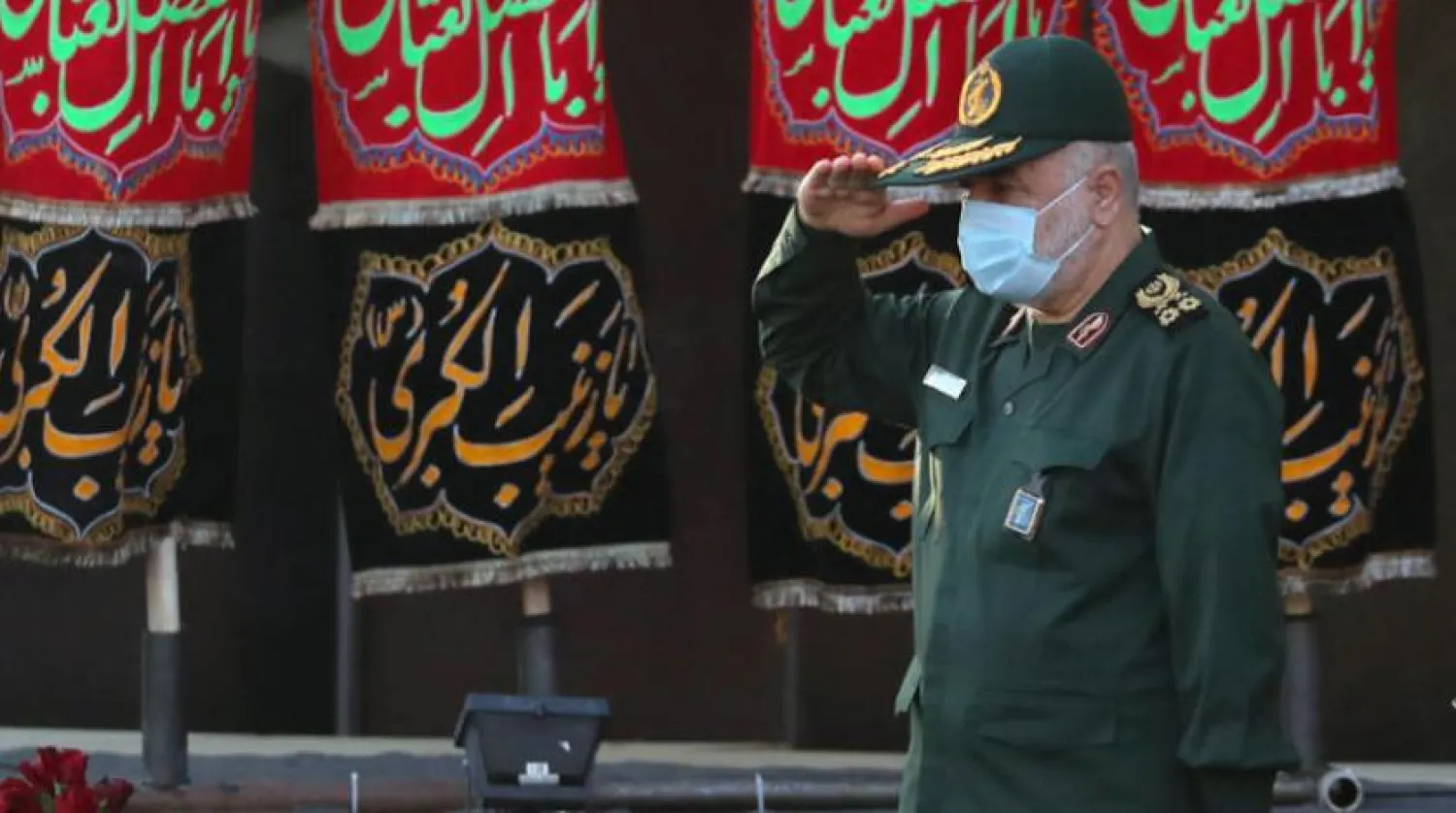Head of IRCG Hossein Salami during a funeral of five Iranian soldiers who were killed in Syria last August 4 (AFP)
