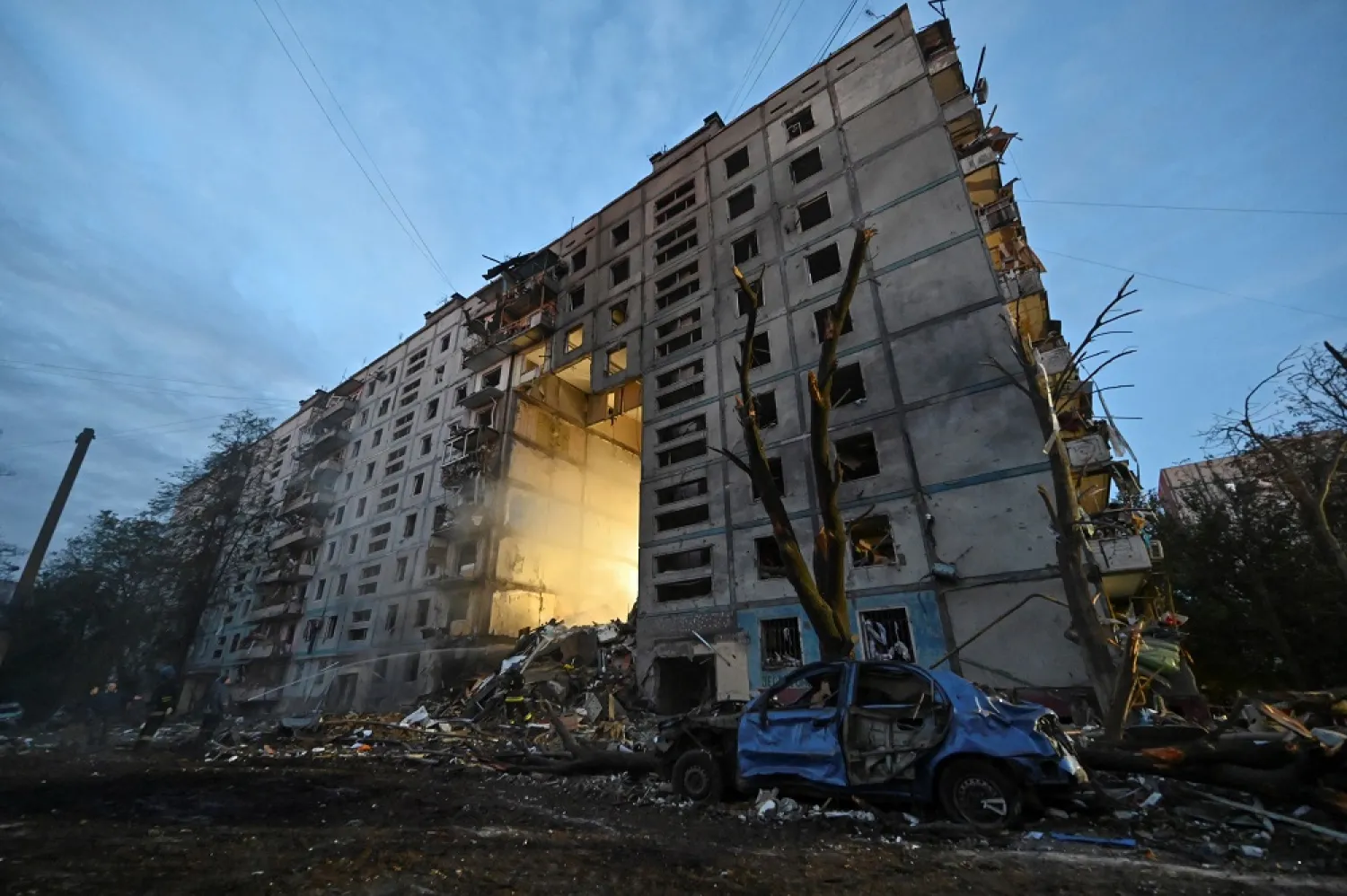 A view shows a residential building heavily damaged by a Russian missile strike, amid Russia's attack on Ukraine, in Zaporizhzhia, Ukraine October 9, 2022. (Reuters)