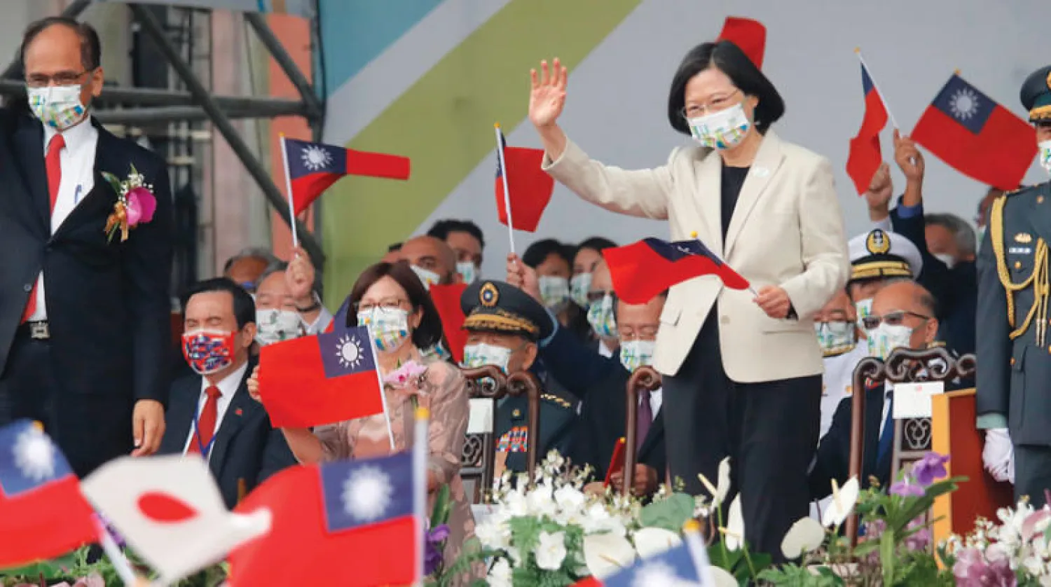 رئيسة تايوان خلال الاحتفال باليوم الوطني في تايبيه (إ.ب.أ)